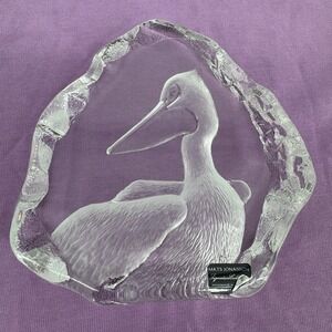 Mats Jonasson Lead Crystal Pelican Sculpture: Signed - Made In‎ Sweden